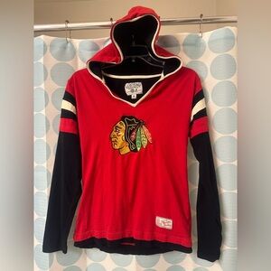 Chicago Blackhawks Embroidered Hooded L/S Shirt, Black/Red, Medium